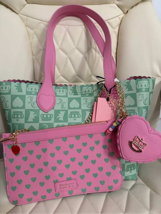 Juicy Couture Handbags - Juicy Couture Pink & Mint Heart Tote Set